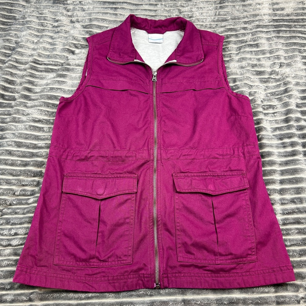 Columbia Womens Utility Cargo Vest Magenta Purple Full Zip Drawstring Waist M